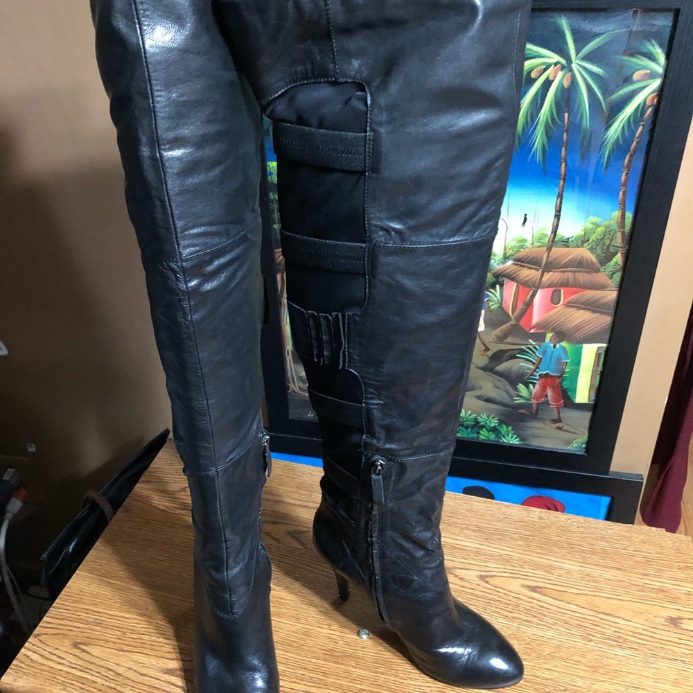 B Markowsky Hallie Black Thigh High Leather Boot